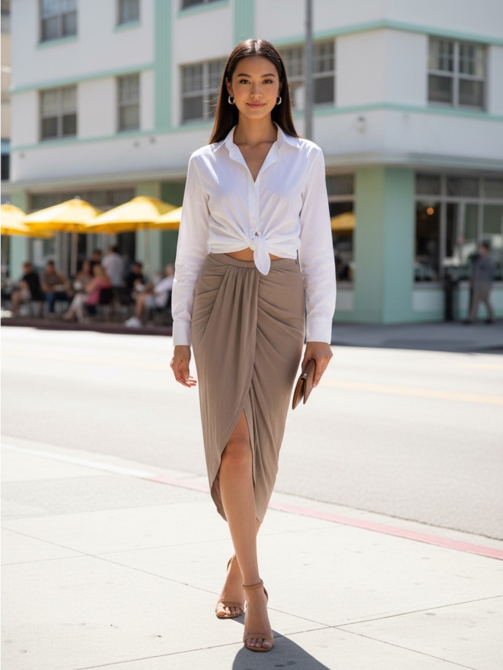 Mustard Seed Brand Taupe Cotton Midi Gathered Style with Side Slit